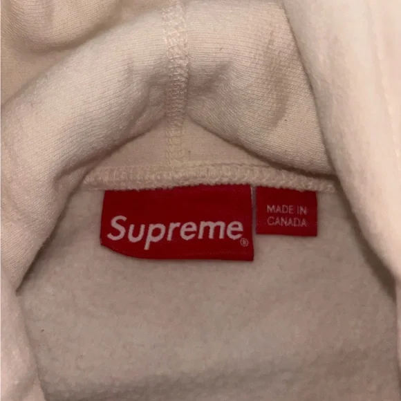 Supreme Cream Hoodie with Red Tag